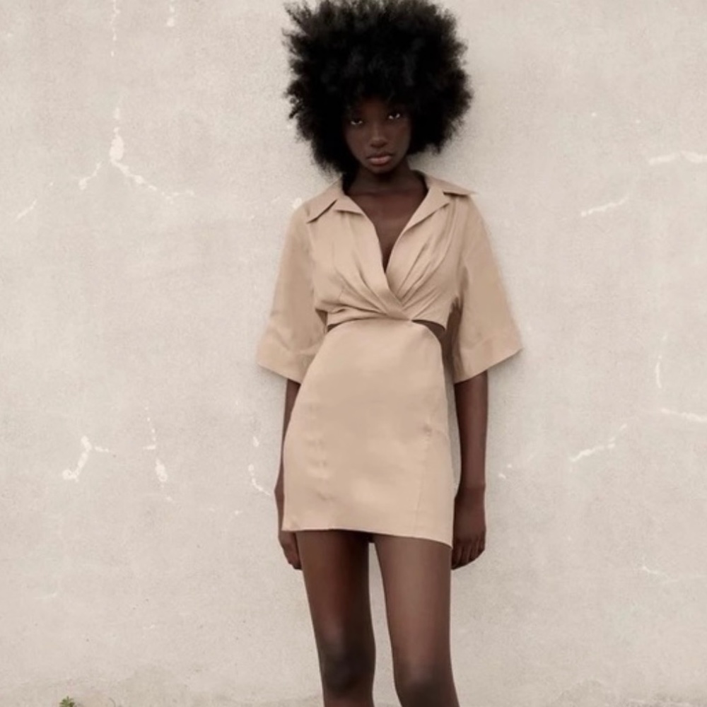 Zara Linen Cutout Dress in Tan